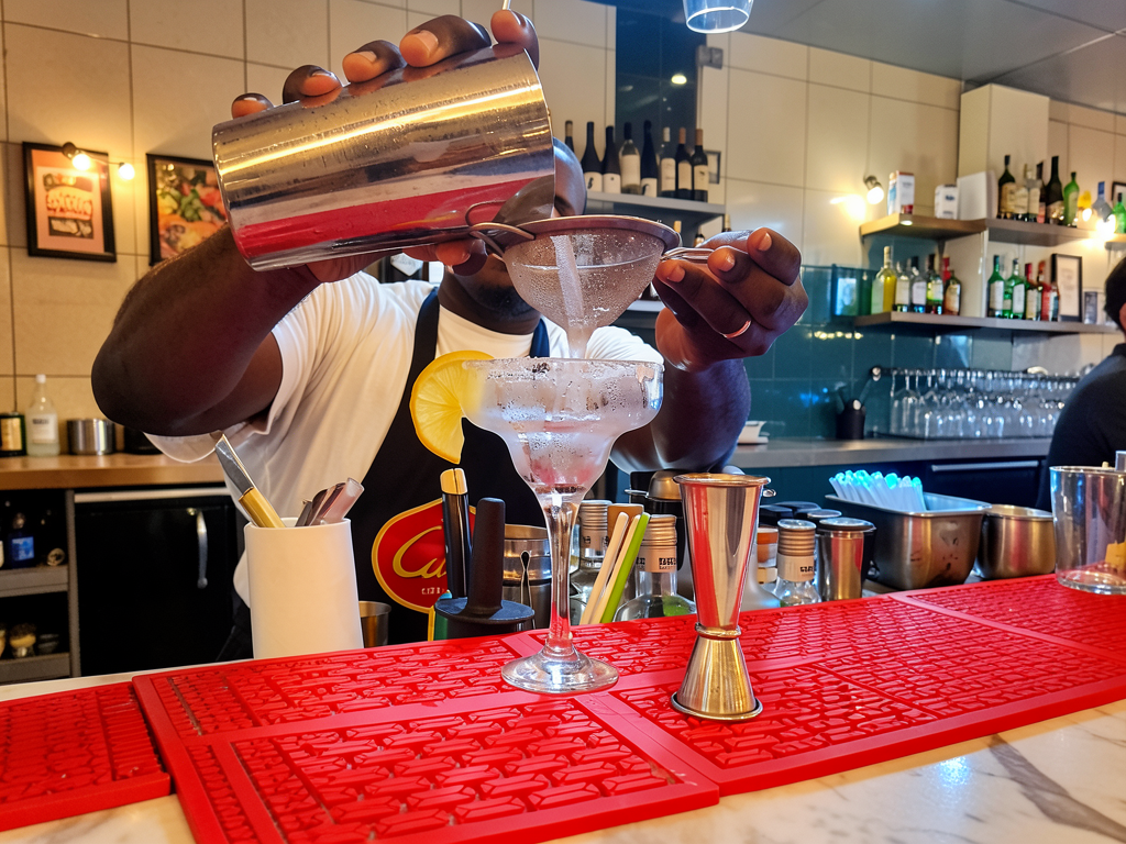 Bartender a preparar cocktail